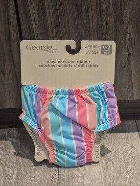 George Baby Pastel Rainbow Print Reusable Swim Diaper With A UPF 50+ Rating NEW